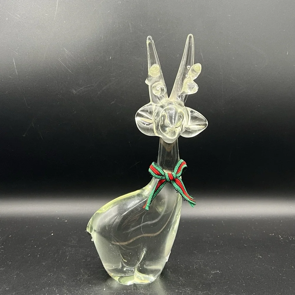 Vintage Enesco Clear‎ Glass Christmas Reindeer Figurine 8
